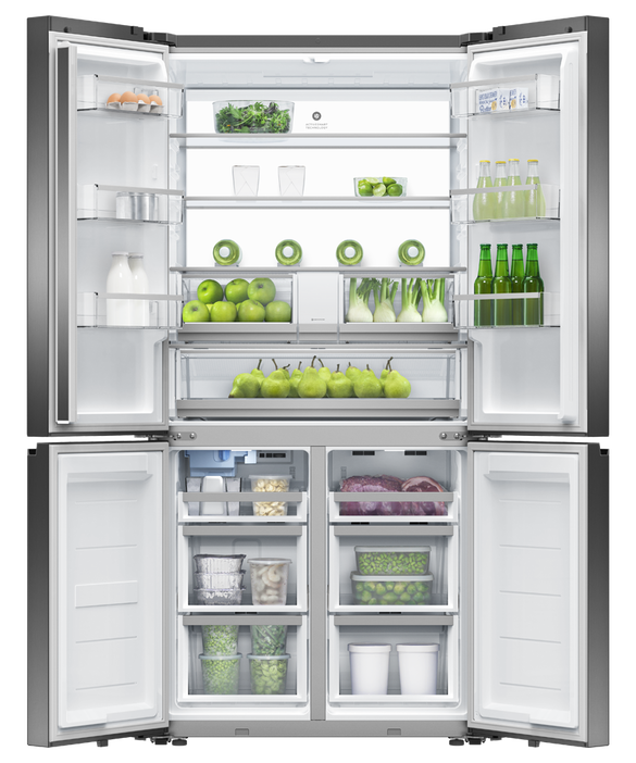 Refrig F&P Quad Door I&W Black Glass Refrig/Fzr RF730QZUVB1
