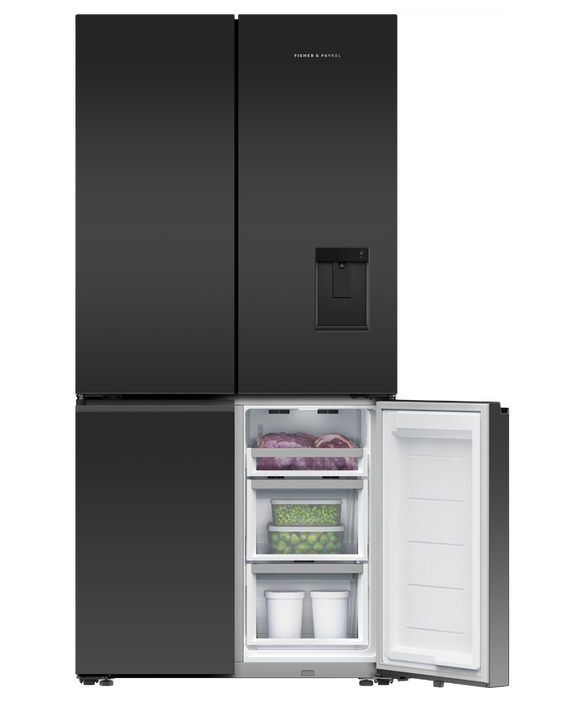 Refrig F&P Quad Door I&W Black Glass Refrig/Fzr RF730QZUVB1