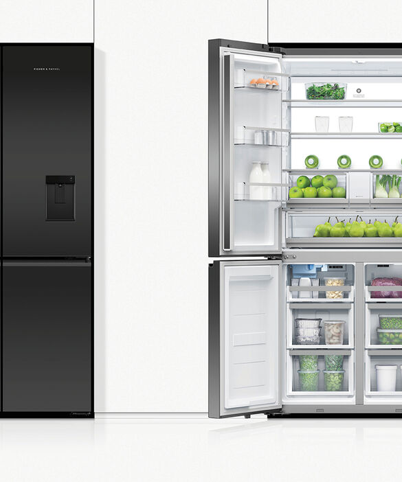 Refrig F&P Quad Door I&W Black Glass Refrig/Fzr RF730QZUVB1