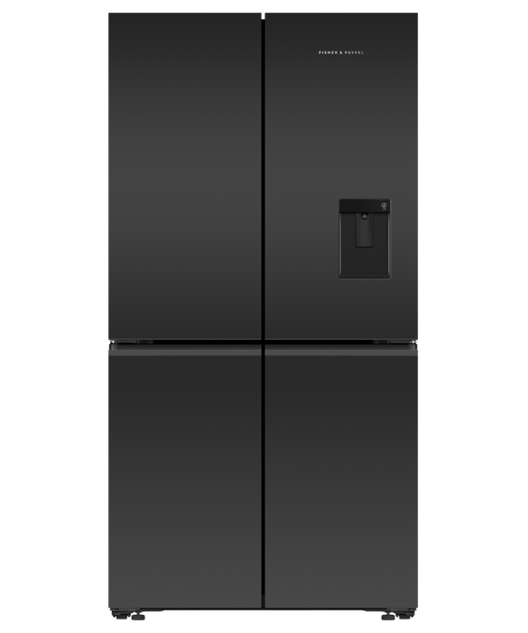 Fisher & Paykel - Refrig F&P Designer Quad Door Ice & Water Black Glass Refrigerator/Freezer - RF605QZUVB1