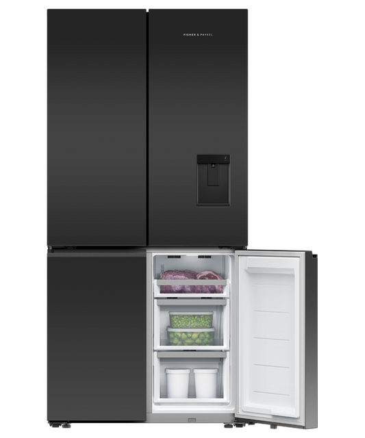 Refrig F&P Quad Door I&W Black Glass Refrig/Fzr RF730QZUVB1