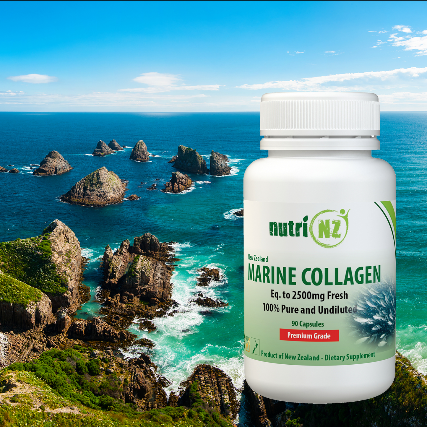 Marine Collagen - 90 Vege-Capsules – Premium Grade, 100% Pure & Undiluted.