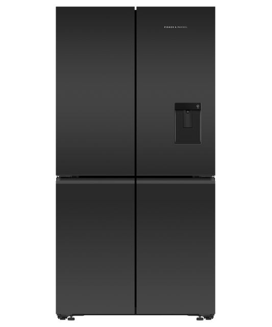 Fisher & Paykel - Refrig F&P Designer Quad Door Ice & Water Black Glass Refrigerator/Freezer - RF605QZUVB1